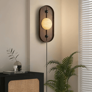 Lyvaran Applique Murale Ovale en Albâtre et Bois