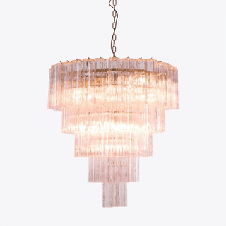 Aurora Lustre Cinq Étage Cannelé Verre Grande Mid Siècle