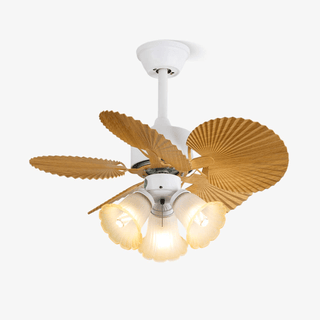 Ventilateur de plafond Aurelia en bois et verre vintage avec lumière