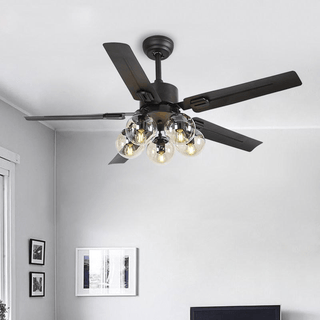Zazoren Plafonnier Verre Noir Vintage Ventilateur de plafond