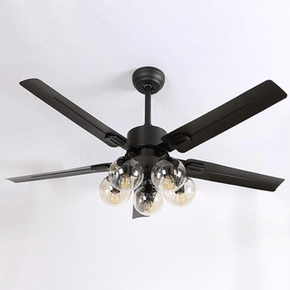 Zazoren Plafonnier Verre Noir Vintage Ventilateur de plafond