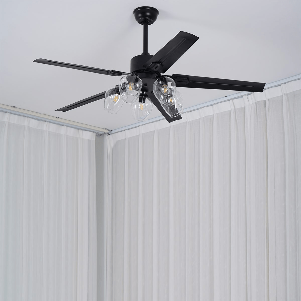 Morivia Plafonnier Verre Noir Vintage Ventilateur de plafond