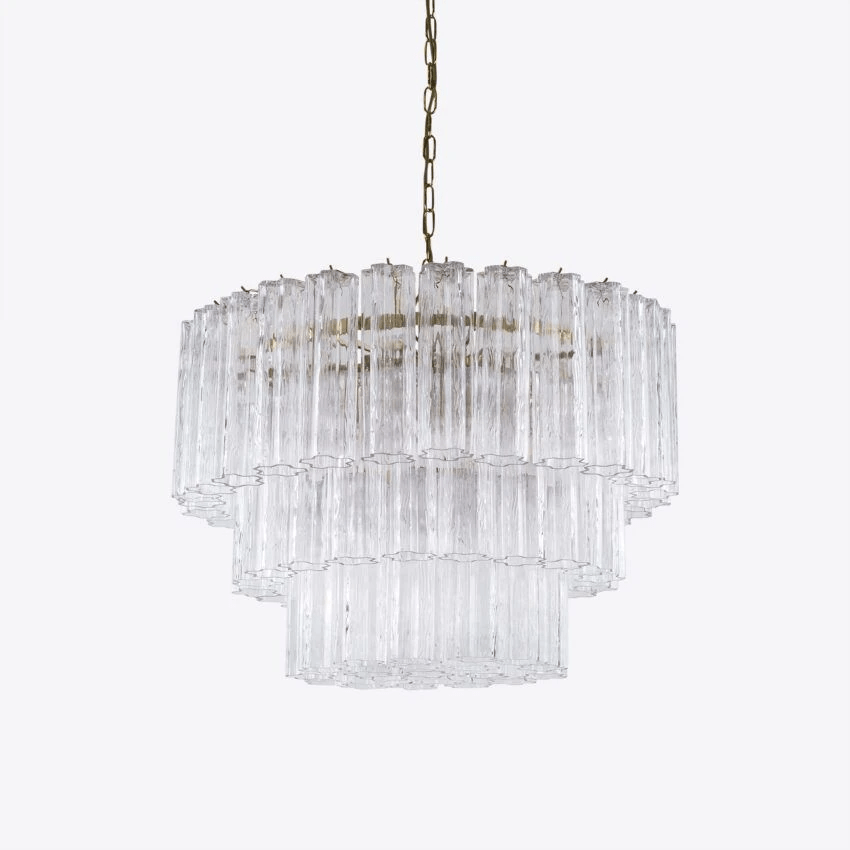 Pavesa Lustre Cinq Étage Cannelé Verre Tube Mid Siècle