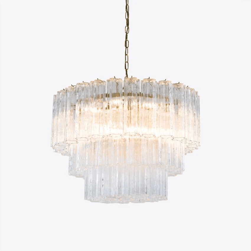 Pavesa Lustre Cinq Étage Cannelé Verre Tube Mid Siècle