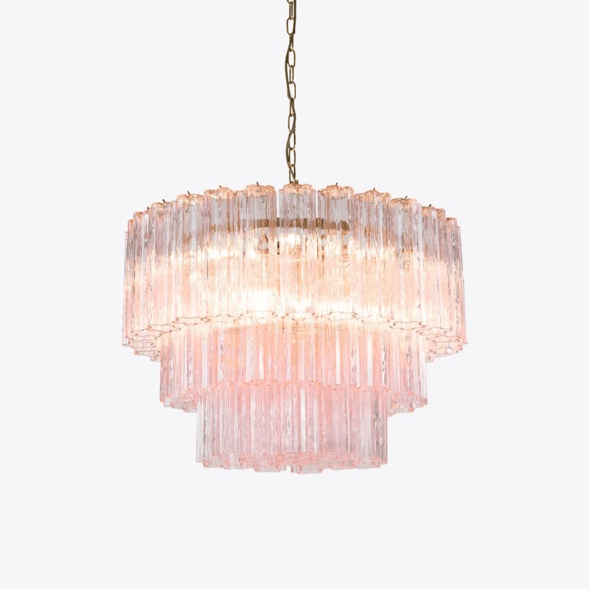 Pavesa Lustre Cinq Étage Cannelé Verre Tube Mid Siècle