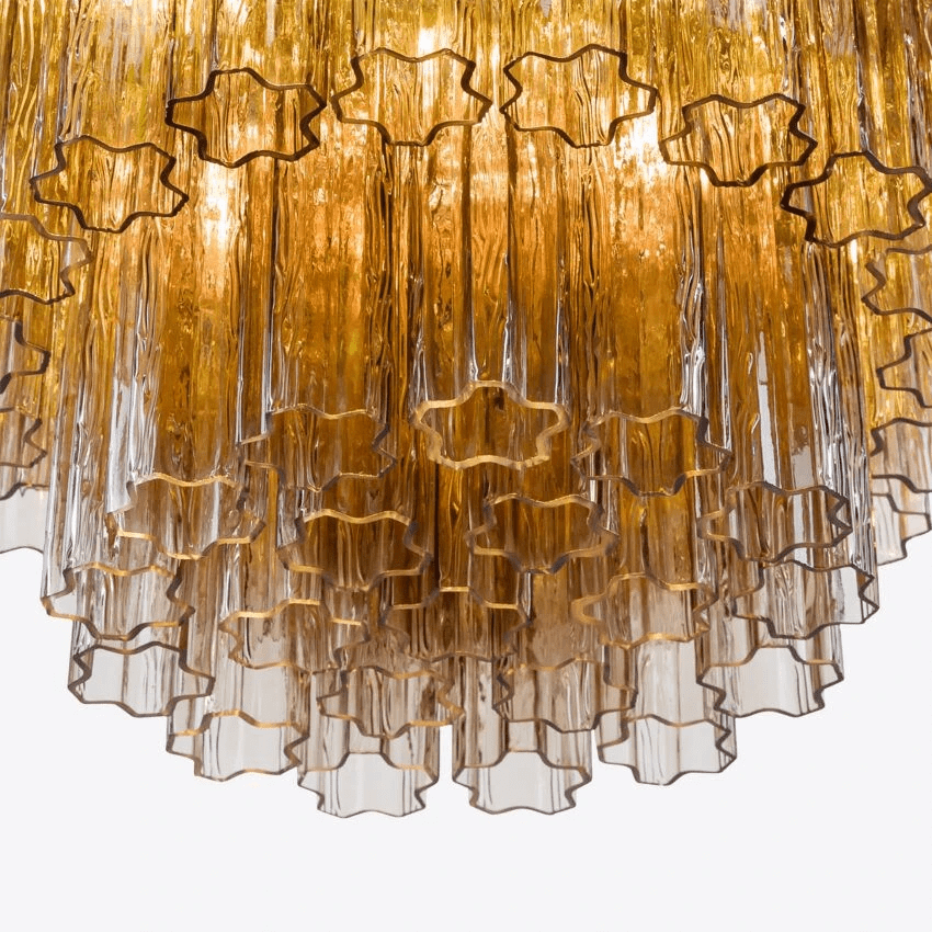 Pavesa Lustre Cinq Étage Cannelé Verre Tube Mid Siècle