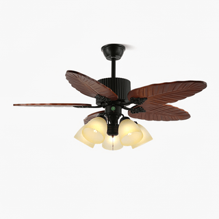 Plafonnier Ventilateur Virella en Bois Tropical et Verre