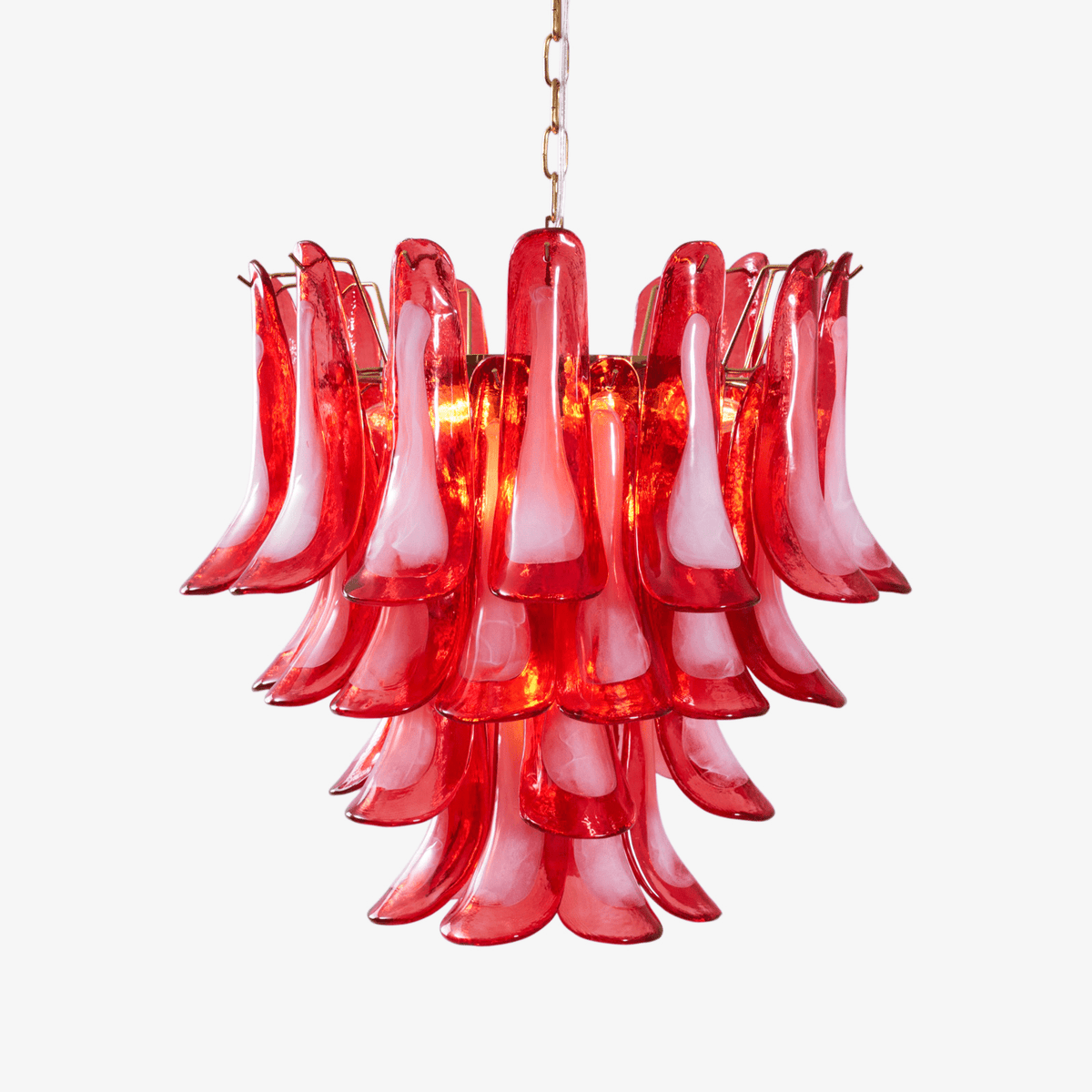 Coreva Lustre Rouge Pétale Verre Superposé Artistique