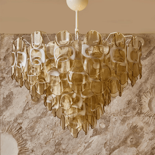 Aurora Lustre Ambre Murano Verre Ovale Gouttes Superposé