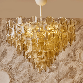 Aurora Lustre Ambre Murano Verre Ovale Gouttes Superposé