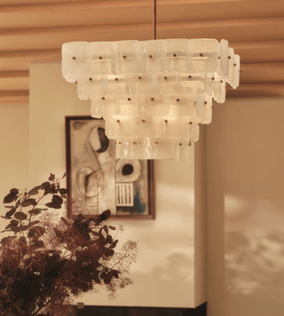 Aurora Lustre Blanc Givré Verre Géométrique Étagé