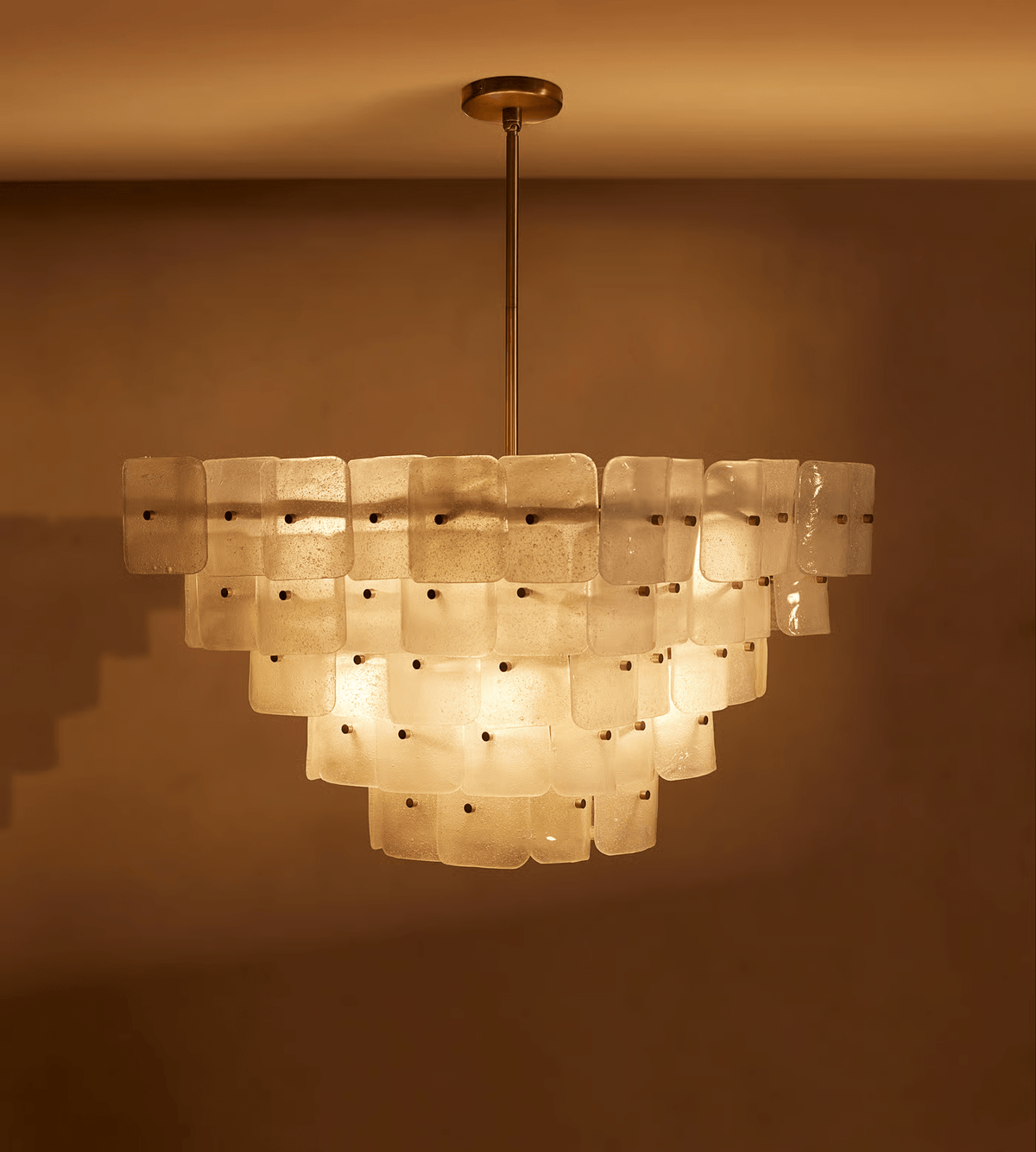 Ilvelle Lustre Blanc Givré Verre Géométrique Étagé