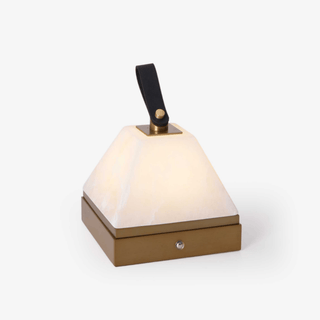 Pyramidale Alabaster Table Lamp with Leather Handle-Neutral Decor