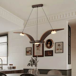 Lustra Lustre En Noyer Bois Cristal Sculptural