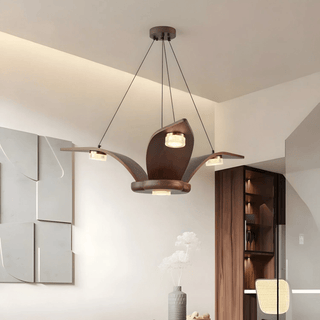 Lustra Lustre En Noyer Bois Cristal Sculptural