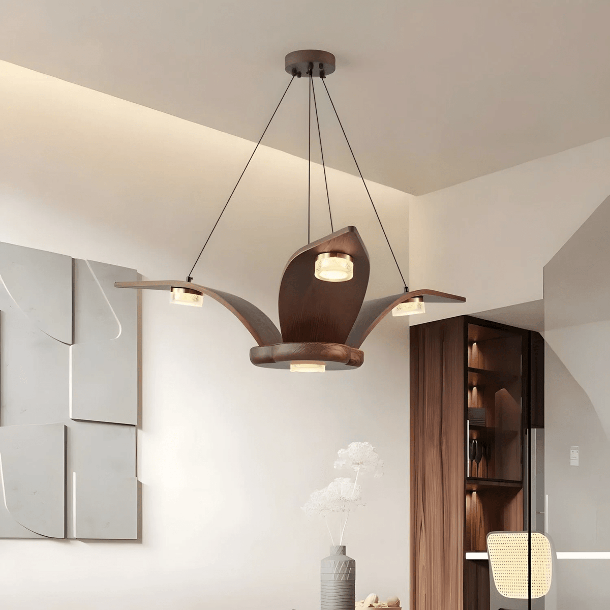 Kelletta Lustre En Noyer Bois Cristal Sculptural