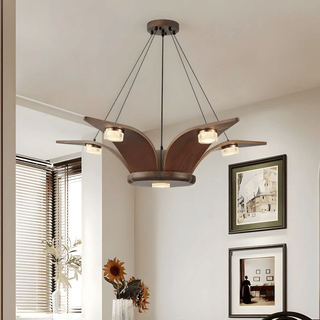 Lustra Lustre En Noyer Bois Cristal Sculptural