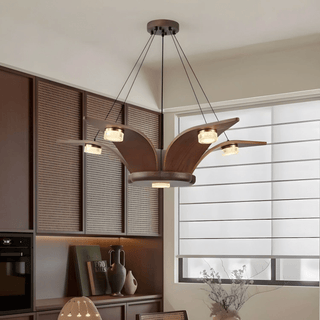 Lustra Lustre En Noyer Bois Cristal Sculptural