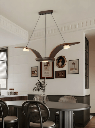 Lustra Lustre En Noyer Bois Cristal Sculptural