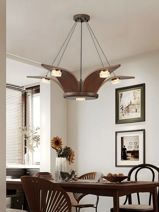 Lustra Lustre En Noyer Bois Cristal Sculptural