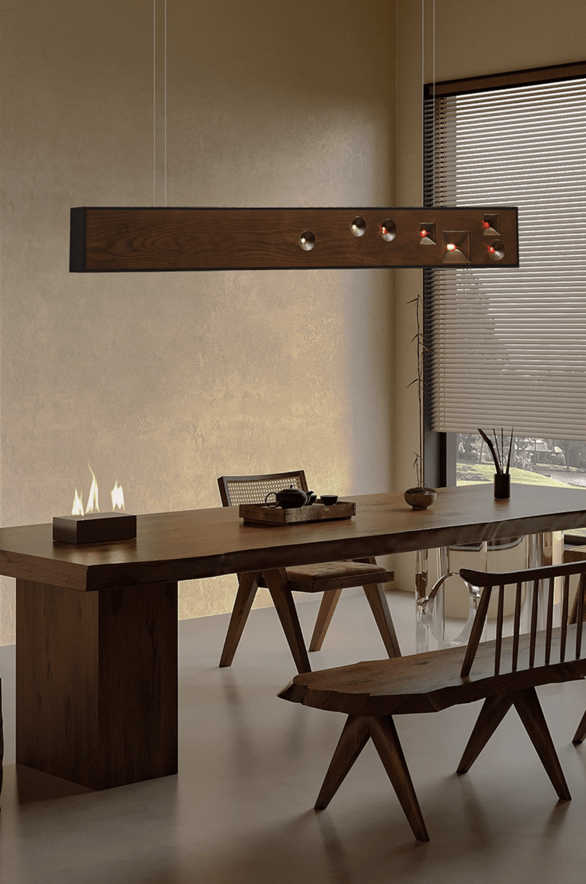 Ilvius Suspension Bois Pierre Précieuse Linéaire LED
