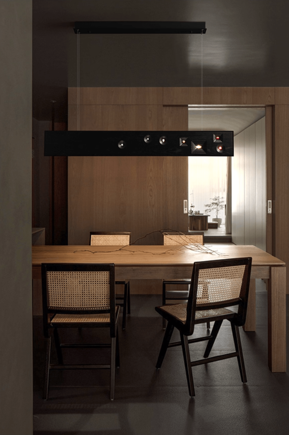 Ilvius Suspension Bois Pierre Précieuse Linéaire LED