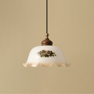 Floral Patterned Glass Pendant Light-Neutral Decor