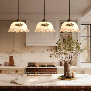 Floral Patterned Glass Pendant Light-Neutral Decor