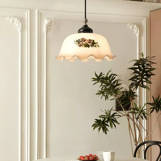 Floral Patterned Glass Pendant Light-Neutral Decor
