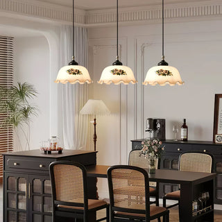Floral Patterned Glass Pendant Light-Neutral Decor