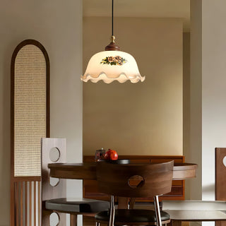 Floral Patterned Glass Pendant Light-Neutral Decor