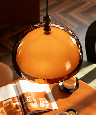 Amber Dome Shaped Pendant Light-Neutral Decor