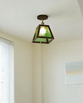 Green Patterned Glass Ceiling Light-Neutral Decor