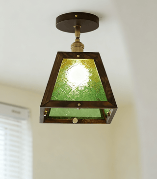 Green Patterned Glass Ceiling Light-Neutral Decor