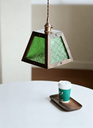 Green Patterned Glass Pendant Light-Neutral Decor