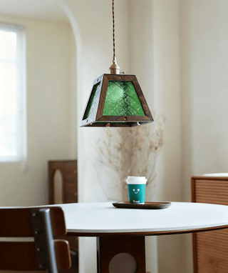 Green Patterned Glass Pendant Light-Neutral Decor