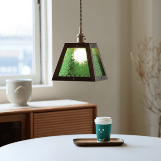 Green Patterned Glass Pendant Light-Neutral Decor