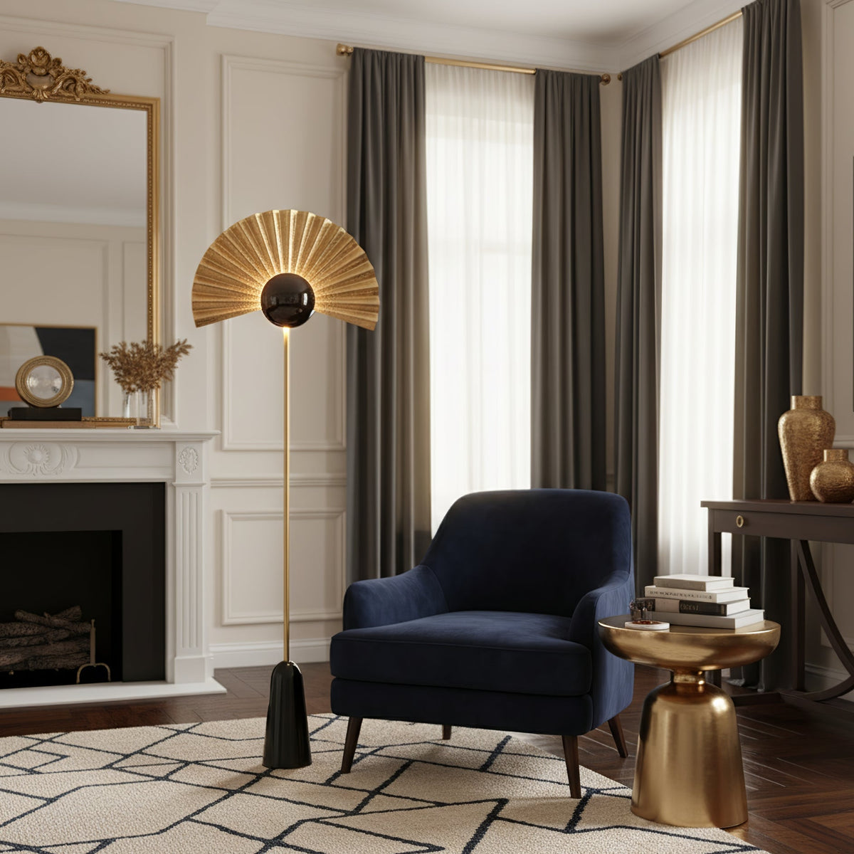 Gilded Fan Floor Lamp-Neutral Decor