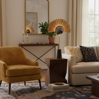 Gilded Fan Table Lamp-Neutral Decor
