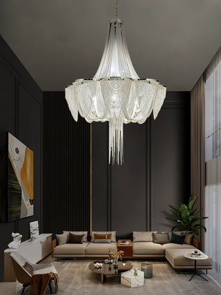 Silver Chain Tassel Chandelier-Neutral Decor