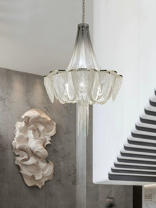 Silver Chain Tassel Chandelier-Neutral Decor