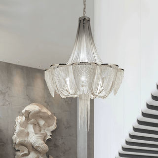 Silver Chain Tassel Chandelier-Neutral Decor