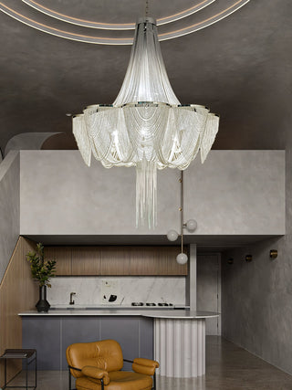 Silver Chain Tassel Chandelier-Neutral Decor