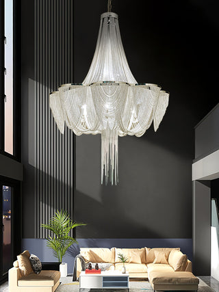 Silver Chain Tassel Chandelier-Neutral Decor
