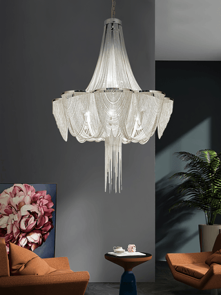 Silver Chain Tassel Chandelier-Neutral Decor