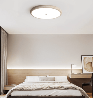 Textured Travertine Disk Ceiling Light-Neutral Decor