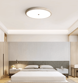 Textured Travertine Disk Ceiling Light-Neutral Decor