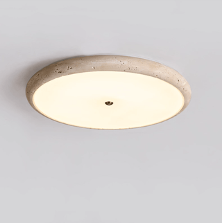 Textured Travertine Disk Ceiling Light-Neutral Decor
