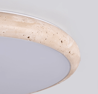 Textured Travertine Disk Ceiling Light-Neutral Decor
