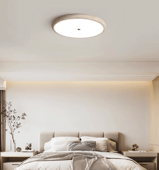 Textured Travertine Disk Ceiling Light-Neutral Decor